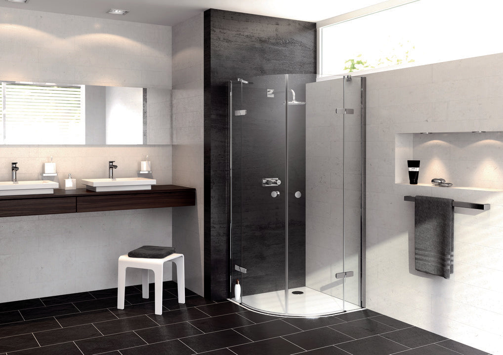 Enjoy pure partially framed Quadrant Swing door with fixed segments 4T15