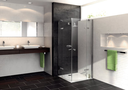 Enjoy pure partially framed Swing door with fixed segments, corner entry 4T33