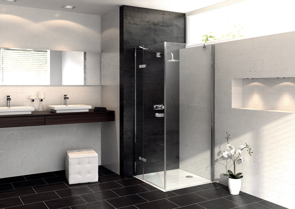Enjoy pure partially framed Swing door with fixed segment and side panel and for corner entry 4T01