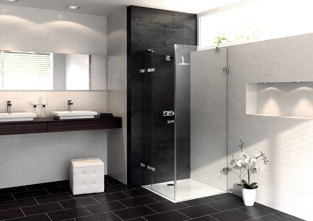 Enjoy pure frameless Swing door with fixed segment and side panel 4R05